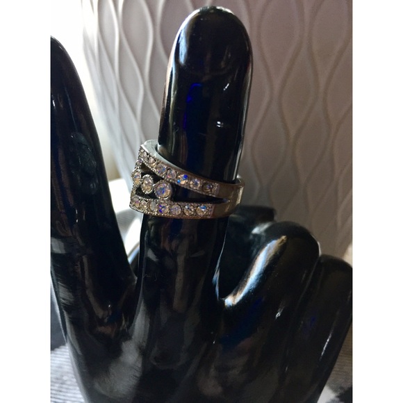 EXPRESS Ornate Sterling Silver Rhinestone Ring - Picture 3 of 6